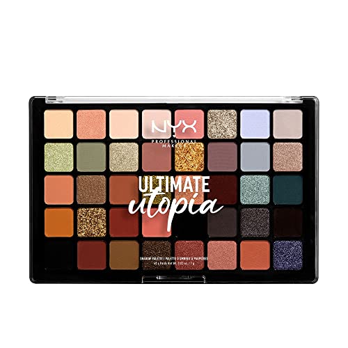 NYX Professional Makeup Lidschattenpalette, Ultimate Shadow Palette, Gepresster Puder Lidschatten, 40 Farbtöne, Matt, Satiniert, Metallic, Farbton: Ultimate Utopia