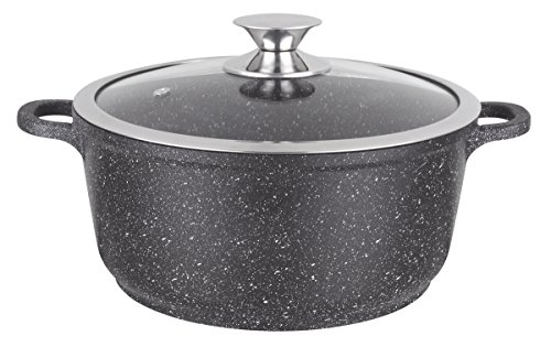 Kamberg – 0008030 – Kochtopf 16 cm – Aluminiumguss – Beschichtung in Steinoptik – Mit Glasdeckel – Für alle Herdarten, auch Induktion – PFOA‑frei, Schwarz