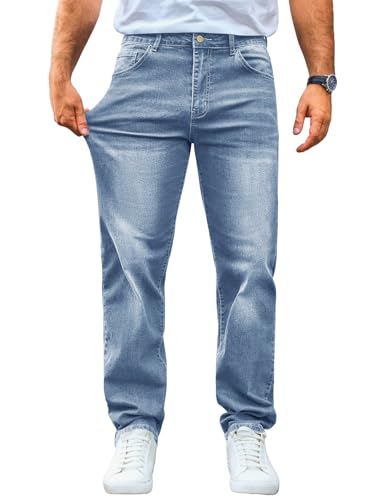Runcati Jeans Herren Regular Fit Jeanshose Freizeit Stretch Denim Hosen Männer Lässig Basic Hose Hellblau XL
