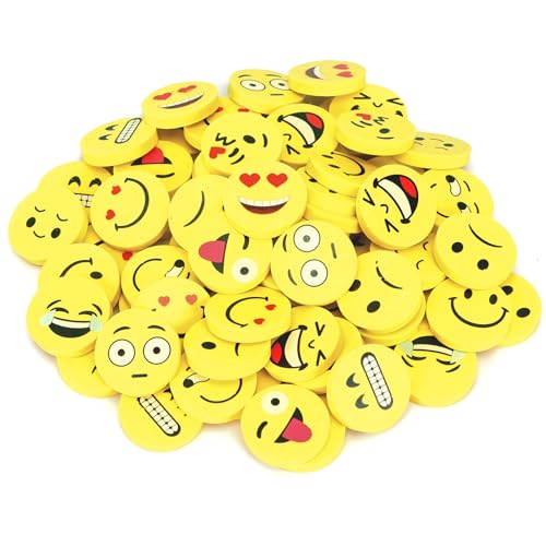 Outtshop Lachgesicht Radiergummi - 80 Stück Emoji Lustige Radiergummis für Kinder, Studenten, Geburtstagsparty-Geschenke, Mitgebsel
