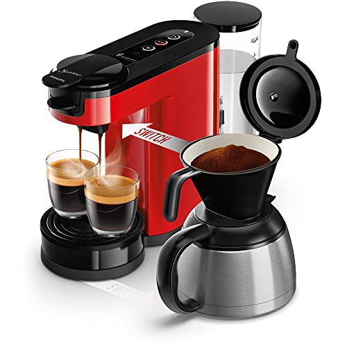 Philips Senseo Switch Pad- und Filterkaffeemaschine, 2-in-1-Brühtechnologie, 1-Liter-Wasserbehälter, 7 Tassen in einem Durchgang, Farbe: Monzarot (HD6592/84)
