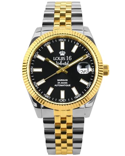 LOUIS XVI Marquis Automatik 3040 - Ø 41.5 mm - Herren Uhr - Wasserdicht - Armband Silber Gold - Zifferblatt Schwarz - Automatikuhr