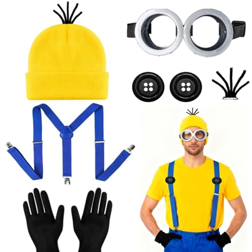 Humairc Karneval Kostüm Cosplay Kostüm Cosplayl Mütze Brille Handschuhe Knöpfe Hosenträger Karneval Kostüm Damen Herren Kinder (Blau)