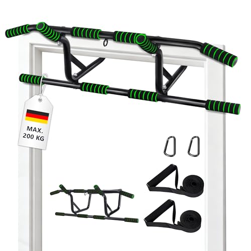 Worldgeil Klimmzugstange Türrahmen Pull Up Bar - Klimmzugstangen für Tür ohne Schrauben - PullUp Bar mit Gepolsterten Rutschfesten Griffen - Fitnessgeräte für Zuhause Tragkraft Bis 200 Kg (Grün)