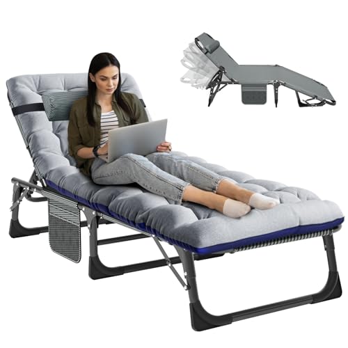 ZIKEBTUY Sonnenliege Klappbett Campingbett Gästebett klappbar liegestuhl 200KG Lastlager Gartenliege Mit Matratze Seitentasche und Kopfstütze Feldbett für Outdoor Indoor Garten Camping (Grau)