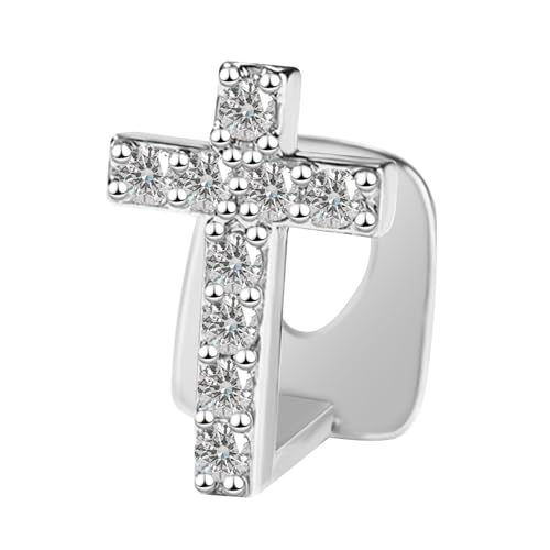 Diamant Grillz, Kucheed Bling Herz Kreuz-Zähne Grillkappe 18 Karat vergoldeter Hip-Hop Zahnschmuck, Trendiger Zirkonia Zahnschmuck für Männer und Frauen, Glänzendes Rapper-Kostümparty-Accessoire (A3)