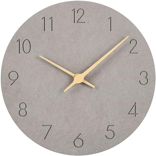 Warminn MDF Holz Wanduhr Ohne TickgeräUsche Lautlos Modern 30cm Quarz Groß Batterie Betriebene Wanduhr Einfach zu Lesen für Zimmer Zuhause KüChe Schlafzimmer BüRo Schule (Grau)