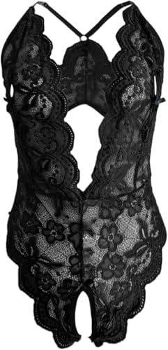 FLLAGG20 Damen Body Dessous Spitze Unterwäsche Sexy Babydoll Unterwäsche BH Nachtwäsche Pyjama Shirt Nachtwäsche Set Negligé (Black, 3XL)