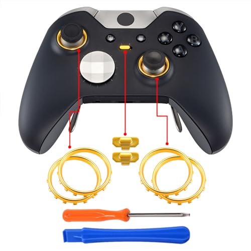 eXtremeRate Thumbstick Tasten Accent Rings Thumb Stick Kreisring Zubehör mit Hebelwerkzeug und Schraubenzieher für Xbox One Elite/Elite Series 2 Controller(Golden)