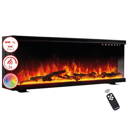 KAMINIO Elektrokamin LEA - Elektrischer 3-in-1 Kamin mit Panoramaview, Heizung, 3D-Flammeneffekt, 12 Flammenfarben, Fernbedienung (42 Zoll)
