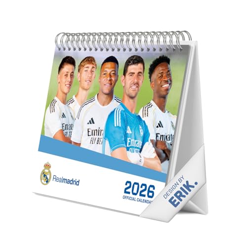 Grupo Erik Kalender 2026 Tischkalender Reald Madrid Kalender Familienplaner - Tischkalender 2026 zum Aufstellen 20 x 17 cm Jahreskalender 2026 - Offizieller FC Reald Madrid Fanartikel Geschenke