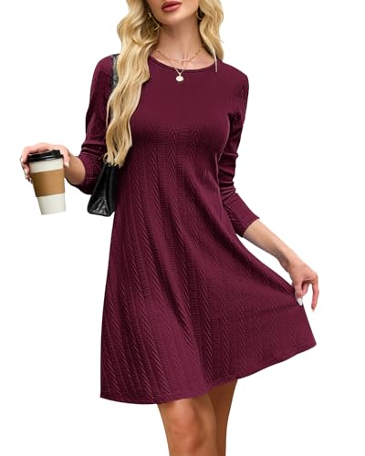 AUSELILY Kleid Herbst Damen Strickkleid Herbstkleid Langarm Kleid Damen Leichtes Winterkleid Elegant Pulloverkleid Rundhalsausschnitt