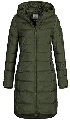 Eight 2 Nine Damen Steppmantel LETN-039 Lange Stepp-Jacke mit Kapuze forest night M