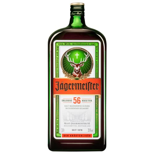 Jägermeister – 1 x 3l Premium Kräuterlikör 35% Vol. - Integrierte Ausschankhilfe für den perfekten Shot – 56 erlesene Kräuter – Im Eichenfass gelagert – Das Original aus Wolfenbüttel