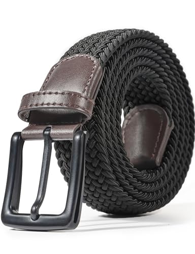 LXMY Gürtel Herren,Herren Gürtel Ohne Löcher,Stufenlos Verstellbar Elastischer Flechten Stoff Schwarz,Der Freizeit Jeans Business Woven Belt ArbeitsGürtel Passt überall Hin