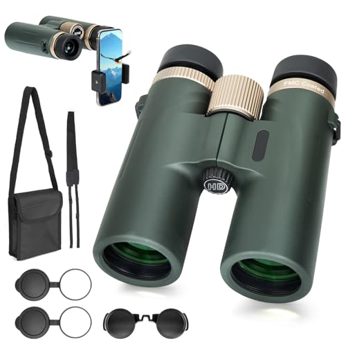 Fernglas, 12x42 HD Kompakte Ferngläser, Large View Fernglas, BAK4 HD Prisma + FMC Objektiv, für Erwachsene, Feldstecher Für Vogelbeobachtung, Wandern, Jagd, Sightseeing (Olivgrün)