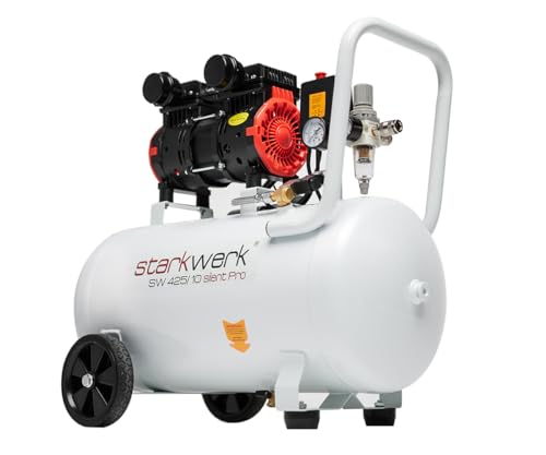 Starkwerk Flüsterkompressor Druckluftkompressor Kompressor Silent 69 dB SW 425/10 Pro Ölfrei 10 Bar 50 Liter Kessel 1100 Watt inklusive Druckminderer und Wasserabscheider