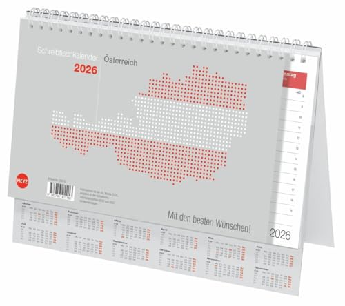 Schreibtischkalender Österreich groß 2026: Tischkalender zum Aufstellen. Klappkalender mit österreichischen Feiertagen und Schulferien. 29 x 21 cm. (Bürokalender Heye)