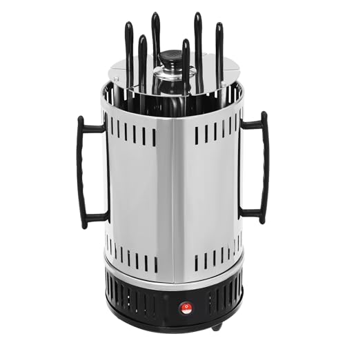 Elektrogrill Schaschlikgrill mit Motor Vertikaler Dönerspieß mit 6 Schaschlikspieße 1000w Dönergrill Edelstahl Kebab Maker Vertikalgrill Fettauffangschalen Kebab Grill (SW-6: 6 Spießen)