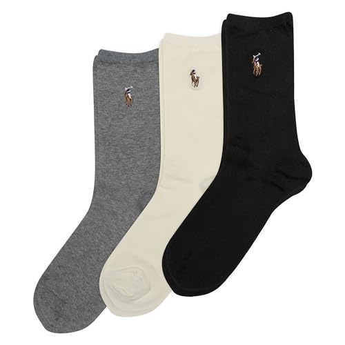 Polo Ralph Lauren Damen Klassische bestickte Pony Crew-Socken – 3 Paar – weiche, leichte Baumwolle, Komfort PP-Klassiker, Schwarz Sortiert, 36.5-43 EU