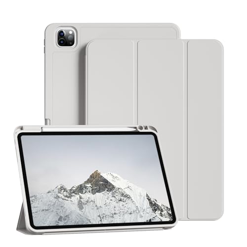 KVTVOU für iPad Pro 11 Zoll Hülle mit Stifthalter, Trifold Ständer, Weiche TPU Rückseite, Tragbar Hülle für iPad Pro 11 Zoll 4. / 3. / 2. Generation 2022/2021/2020, Auto Schlafen/Wachen, Grau