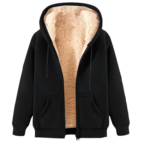 RLEHJN Fleecejacke Damen mit Kapuze Winterjacke Warm Teddyfleece ReißVerschluss Jacke Wollmantel Einfarbige Bekleidung Teenager Mädchen Übergangsjacke Drucken Funktionsjacke Große Größen