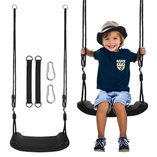Schaukel outdoor, Kinderschaukel outdoor Schaukelsitz für draußen und drinnen,mit 2 Aufhängeseilen und 2 Karabinern,rutschfestes Schaukelbrett aus Kunststoff, geeignet für Kinder ab 3 Jahren (Schwarz)