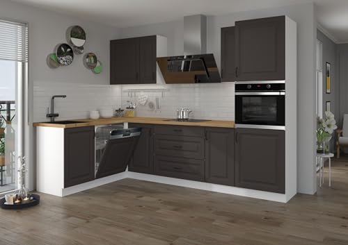 Landhaus Küche Stilo Grau 170x285cm Küchenzeile Einbauküche Eckküche Winkelküche