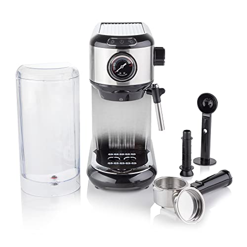 Vitinni Espressomaschine, Professionellem Milchaufschäumer, 15-bar-Druckpumpe, Milchschaumdüse, 1450 W, inkl. Barista-Kit, Tassenwärmeregal, 1 l Wassertank, Für Gemahlenen Kaffee, Silber