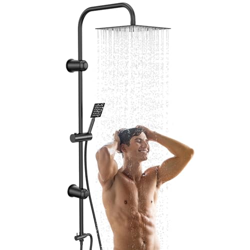 Moshiqgaol Regendusche Ohne Armatur, 20 × 20CM Quadrat Regenwalddusche Handbrausen-Sets mit Schlauch und Stange, Edelstahl Dusche Duschkopf Regendusche Duschsystem Duschset ohne Armatur