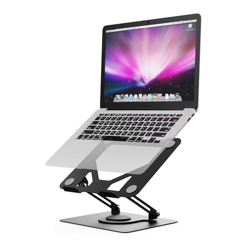 Laptop Ständer Höhenverstellbar, GRIFEMA GB1050 Faltbarer Laptopständer mit 360° Drehbarer Basis, Ergonomisch & Belüftet – Kompatibel mit MacBook Air/Pro, Dell und 11-17 Zoll Notebooks – Schwarz