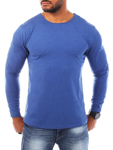 Young & Rich Herren Uni Longsleeve Basic Tee Langarm Shirt einfarbig Rundhals Ausschnitt Slimfit mit Stretchanteilen 2002, Grösse:L, Farbe:blau-Melange