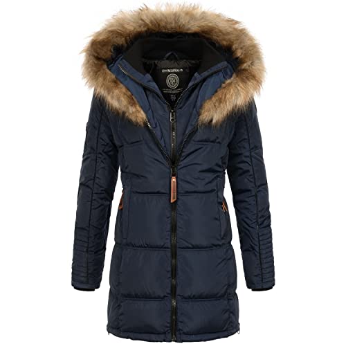 Geographical Norway Damen Winterjacke mit UD Beanie Beauti Navy L