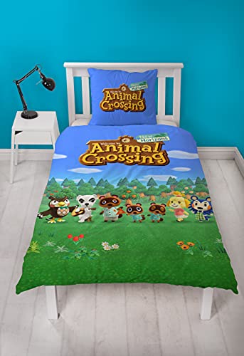 Familando Animal Crossing Bettwäsche Set 2-teilig · Deckenbezug und Kissenbezug 135x200 80x80 cm aus 100% Baumwolle mit Reißverschluss · Bunte Gaming Bettwäsche mit Tieren New Horizons