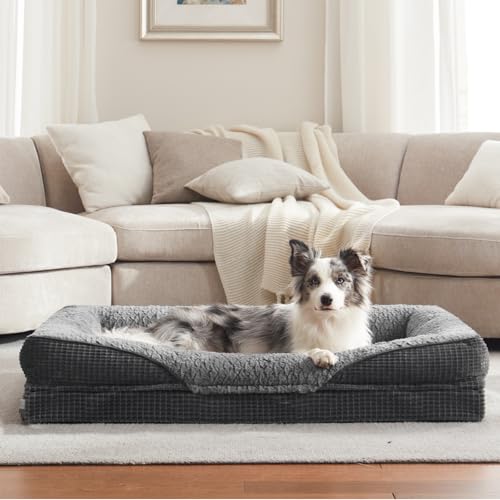 FURTIME Orthopädisches Hundebett Mittelgroße Hunde, Memory Foam Hundekorb Grosse Hunde, Abnehmbar und Waschbar, rutschfeste Hundekörbchen, Hohem Rand Hundesofa, 89 x 64 x 18cm
