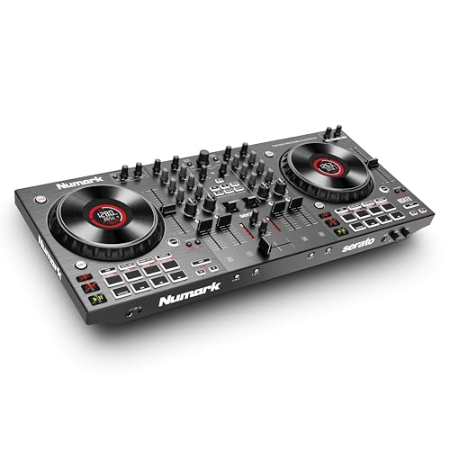 Numark NS4FX 4-Kanal DJ Controller Pult, Touch-Jogwheels mit Display, Pads und Effekten, Booth- und Main-Ausgänge, Serato DJ Lite Enthalten