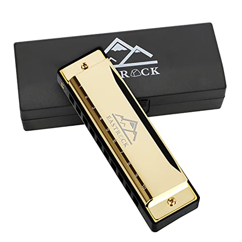 EastRock Harmonika C-Dur Harmonika mit Box 10-Loch Harmonika für Schüler, Fortgeschrittene und Anfänger (10-Loch,Gold)