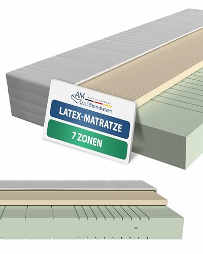 AM Qualitätsmatratzen 7 Zonen Latex Matratze 140x200 H2 - Made in Germany - Oeko TEX zertifizierte Naturlatex Matratze 140x200-20 cm Hoch - Hybridmatratze mit 4cm Latexauflage