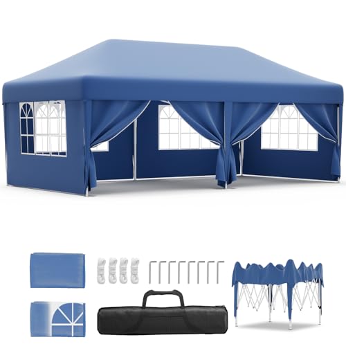 JUMMICO Pavillon 3x6 Wasserdicht Stabil Winterfest Höhe Verstellbar,Faltpavillon Partyzelt mit 6 Seitenwänden,Pavillion UV Schutz 50+,Gartenpavillon Faltzelt für Party,Hochzeit,Garten, Innenhof,Blau