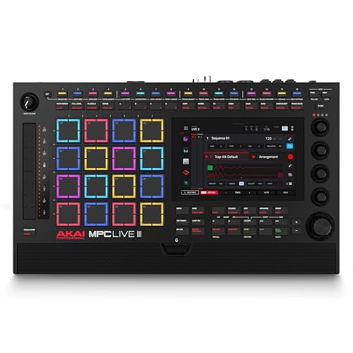 Akai Professional MPC Live III - Eigenständiges, tragbares Musikproduktions‑Center mit MPCe‑Pads, Sequencer, Touchscreen, Mikrofon, Stereo Lautsprechern, Audio Interface, WLAN, Bluetooth, Akku