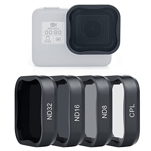SOONSUN Objektivfilter CPL ND8 ND16 ND32 Filter für GoPro Hero 5 6 7 Schwarz, Neutraldichte und Zirkular-Polarisationsfilter-Set, Objektivschutz für GoPro Hero 5, 6, 7, Schwarze Kamera, 4 Stück