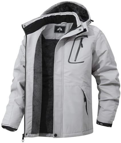 MAOYSSEN Herren Winter Skijacke wasserdichte winddichte atmungsaktive Jacke mit Fleecefutter abnehmbare Kapuze dicke Softshelljacke