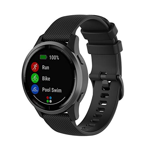 Yikamosi Kompatibel mit Garmin Vivoactive 4/Venu 2 Armband, 22MM Schnellverschluss Weiches Silikon Ersatzband mit Rostfreiem Metallverschluss, Schwarz