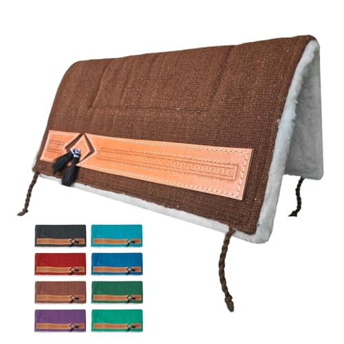 NETPROSHOP Pferd Sattelunterlage Western Pad mit weichem Webfell und Lederverzierung Full, Farbe:Braun