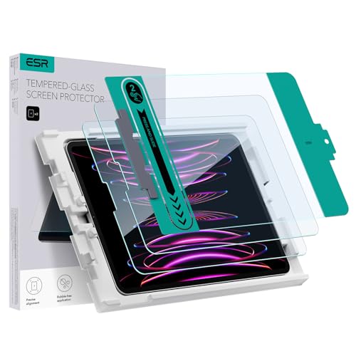ESR 2 Stück, für iPad Pro 12,9 Zoll (2022/2021/2020/2018) für Panzerglas, Schutzfolie aus Gehärtete Glas mit Einfach Anzubringender Ablage, 9H Härte, Kratzfest, HD-Klarheit