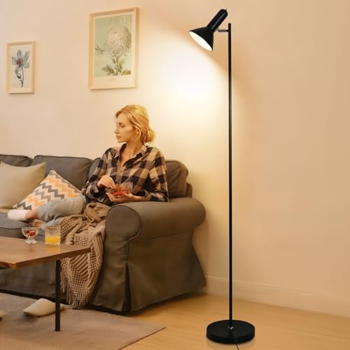 Amdelne Leselampe Stehlampe Vintage DIYA -Schwarz, Stehleuchte Wohnzimmer E27 Fassung max. 60W, Höhe 161cm, Metall Industrial Standleuchte für Sofa Schlafzimmer Arbeitszimmer Büro, ohne Leuchtmittel