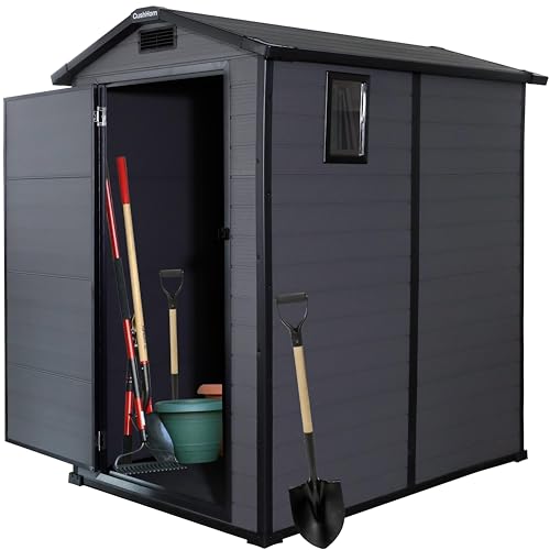 CCLIFE Gartenhaus Gerätehaus Geräteschuppen 3.2m³, Gartenhütte Kunststoff Wetterfest Gerätehäuser 115x163x195cm, Grau, CushHom