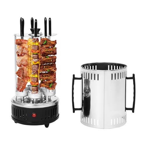 Elektrische Drehgrillmaschine, Döner-Vertikal-Multigrill mit 6 Schaschlikspieße, Gyrosgrill für Fettfreies Grillen zuhause, Perfekt für Gyros, Kebab & mehr