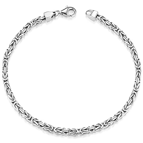 MATERIA Königskette 925 Silber Herren Armband 3mm diamantiert rhodiniert deutsche Fertigung #SA-36, Länge:19 cm