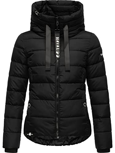 Navahoo Damen Winterjacke warme Steppjacke mit hohem Kragen und Verstellbarer Kapuze Amayaa Black Gr. M
